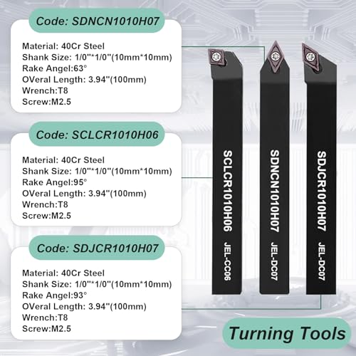 Lathe Turning Tool Set, 10mm Shank 7 Pieces Carbide Turning Tool, Metal Lathe Tools Holder for Turning Grooving Threading, Carbide Inserts Turning Insert, Woodturning Power Lathe Accessories 2 Lathe Turning Tool Set, 10mm Shank 7 Pieces Carbide Turning Tool, Metal Lathe Tools Holder for Turning Grooving Threading, Carbide Inserts Turning Insert, Woodturning Power Lathe Accessories - Image 2