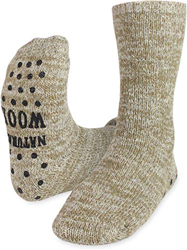 Circle Five wärmende Winterhausschuhe mit ABS-Druck - Wollsocken - Haussocken mit Noppensohle - Anti-Rutsch-Sohle für Damen und Herren Farbe Beigemelange Größe 39/42