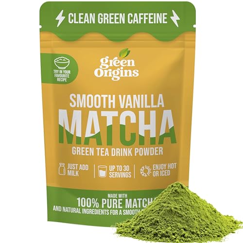 Green Origins Smooth Vanilla Matcha Green Tea Drink Powder 75g 30 Servings Enjoy Hot or Iced Natural Clean Green Caffeine