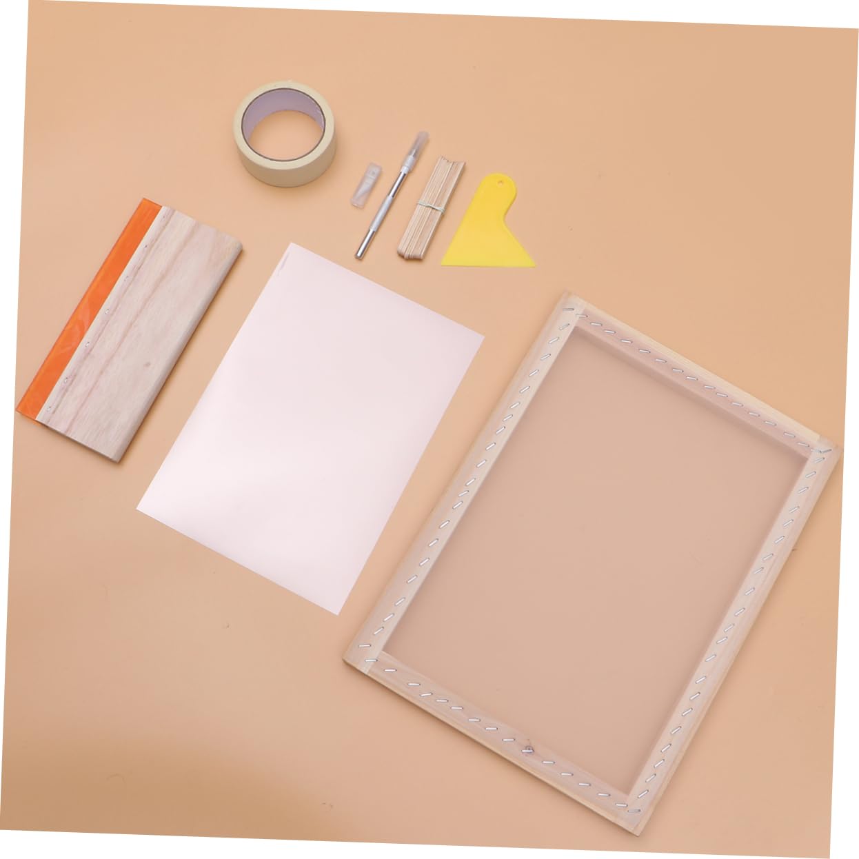 TEHAUX 1set Kit Di Stampa Serigrafica Professionale Con Raschietto e Pellicola Trasparente Nastro Maschera e Accessori Per Progetti Creativi Di Stampa