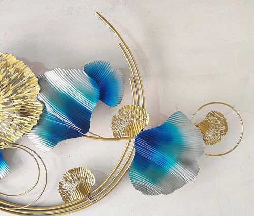 Image of SMILES GIFT Luxury Imported Wall Hanging Large Abstract Metal Wall Art Piece Gold & Teal Sculpture for Home Decor for Living Room & Office