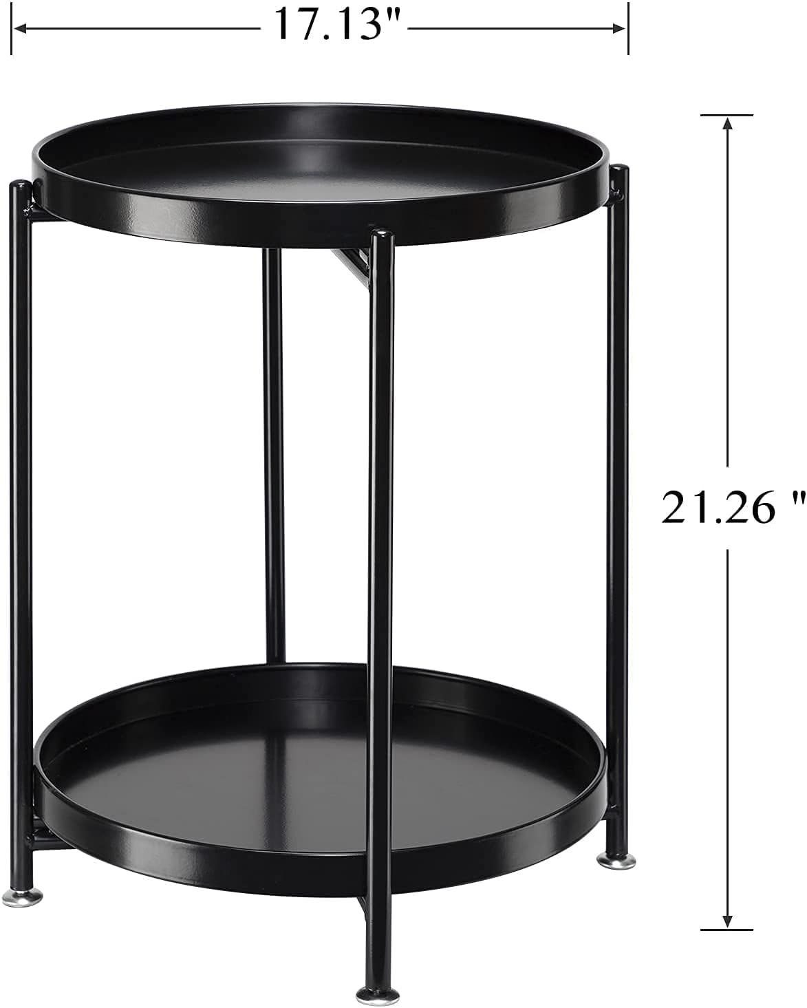INDIAN DECOR 89201 Round Side Table 2-Tier, Metal End Table with Removable Tray, Small Outdoor Table Folding Accent Table, Anti-Rust Black Nightstand for Bedroom Balcony Patio (Black) 1