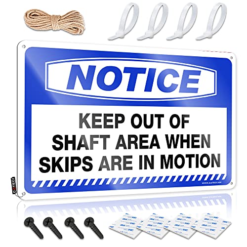 FLEZONITE Letrero de estaño para bar en casa, con texto en inglés 'Keep Out Of Shaft Area When Skips Are In Motion', letrero de estaño para exteriores y decoración de bar (30 x 40 cm)