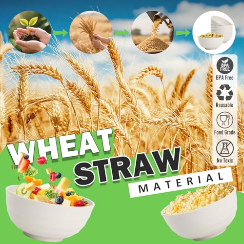 Image of Large Salad Bowl, Wheat Straw Bowls Set 60 OZ, Unbreakable Big Bowls Set of 6, Large Serving Bowls for Kitchen, Cereal, Ramen, Soup, Microwave & Dishwasher Safe, White