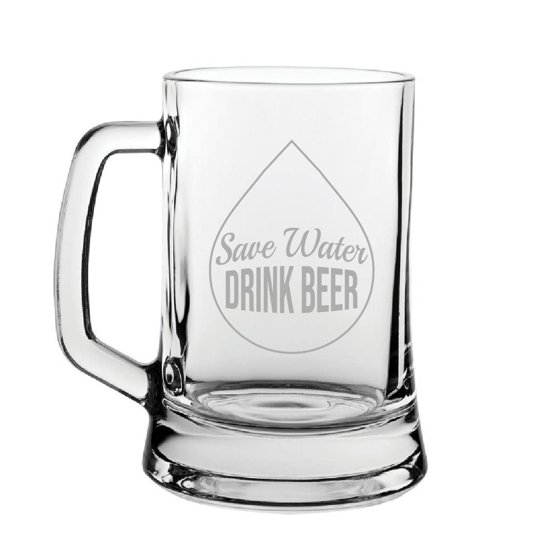Tazza da birra divertente incisa, Save Water Drink Beer, Stein in vetro, può contenere fino a 480 ml, regalo per lui, regalo per papà, festa del papà, confezione regalo, incisa nel Regno Unito