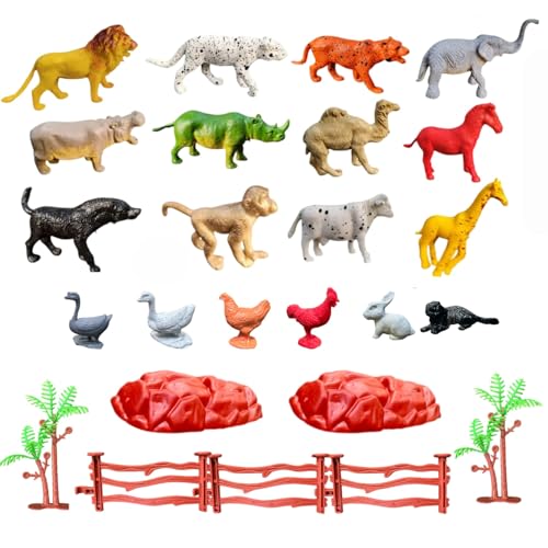 Image of ZESTHOME 25 PCS Animal Play Set| Wild Farm Animal Figures with Fence Trees Rocks | Realistic Educational Toys for Kids | Learning & Play | Gift Set