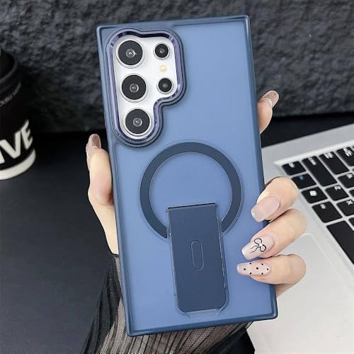 Étui de luxe S23 bleu mat translucide premium avec support dos