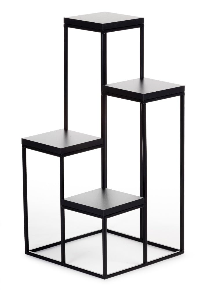 4 Etagen Blumentreppe - Metall Pflanzentreppe 70 cm Hoch - Blumenregal mit MDF-Platten in Schwarz für 4 Blumen - Blumenständer für die Innendekoration