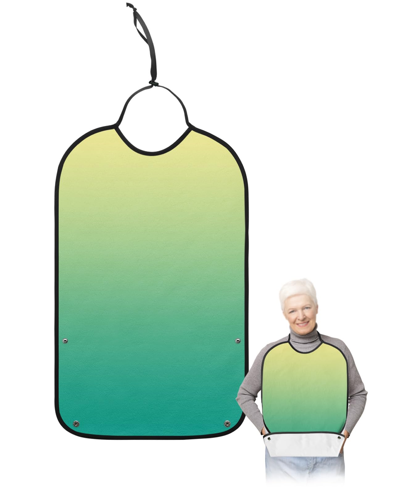 Kewadony Adult Bibs for Elderly Women - Yellow Green Ombre Waterproof Dining Clothing Protectors with Crumb Catcher for Eating/Feeding, Gradient Color Green Terry Cloth Bib Machine Washable