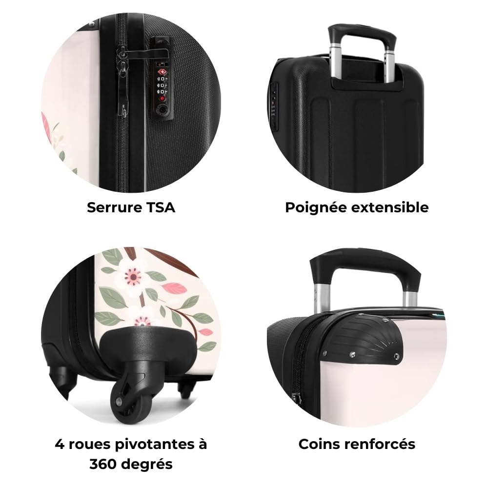 NoBoringSuitcases.com Valise Cabine Enfant Fille - Bagages à Roulette Personnalisable, 55x35x25cm (Hiboux - Pastel)
