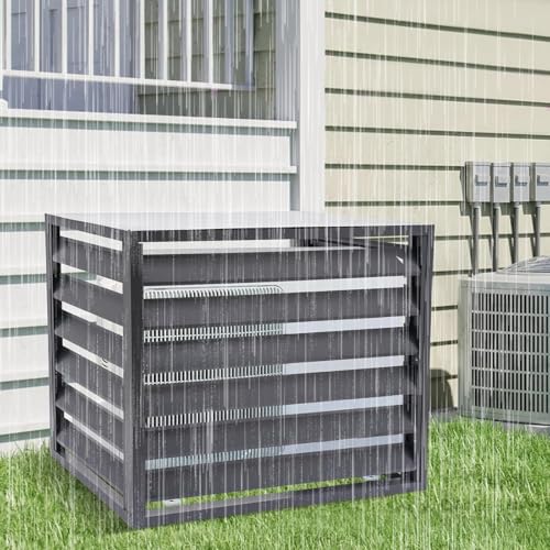 Red de protección de aire acondicionado al aire libre, soporte de aleación de aluminio, cubierta de reducción de ruido, valla de basura para jardín y patio (gris, 110 x 60 x 80 cm)