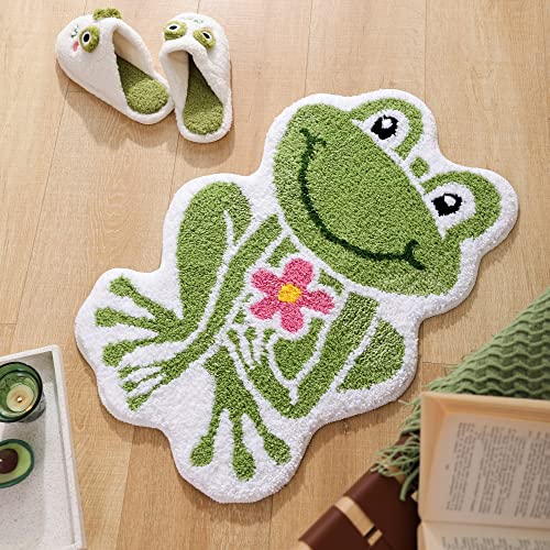 Panstar Frog Bath Mat Non Slip Bath Rug For Bathroom, Cute Absorbent Bathroom Mats, Green Cartoon Animal Shaped Shaggy Shower Rugs Washable #TOP7