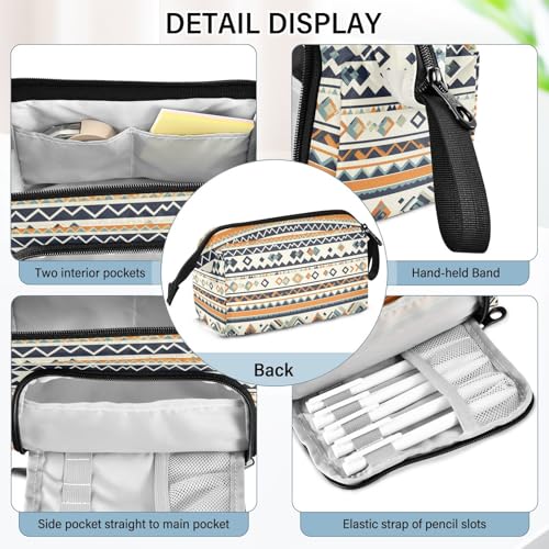 Image of Aztec Navajo Printed Pencil Pouch Zipper Pencil Case, Portable Pencil Bag with Carrying Handle Ideal Gift for Boy Girl Child Kids Student Pencil Stationery Storage