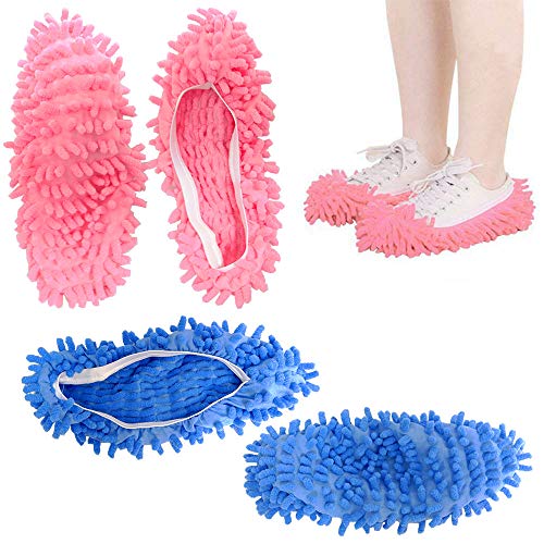 HQCM Wischmopp-Hausschuhe, 2 Paar, Staub-Reinigungs-Socken, Mikrofaser-Staub-Mopp-Hausschuhe Cover