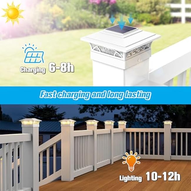 Solar Post Cap Lights White Deck Fence Post Lights 4x4/5x5/6x6