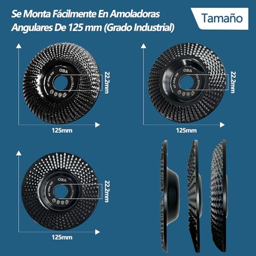 OBA Muela Amoladora 125mm, 3 Pedazos OBA Discos Madera Amoladora Discos para Amoladoras Angulares de Carburo de Tungsteno,molienda tallado - imagen 3