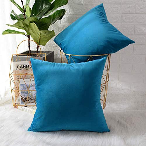 Image of Khooti Velvet Cushion Cover Pack of 1-32 inch x 32 inch / 81 x 81 cm - Sea Blue - Soft Pillow Covers Cushion Case for Sofa Bedroom Livingroom Chair Car, Cushion Cover