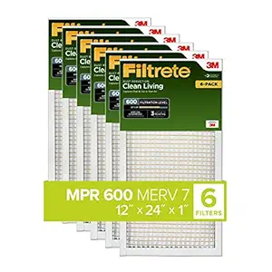 Filtrete Clean Living Dust Reduction, MPR 600, 12 x 24 x 1-Inches, 6-Pack