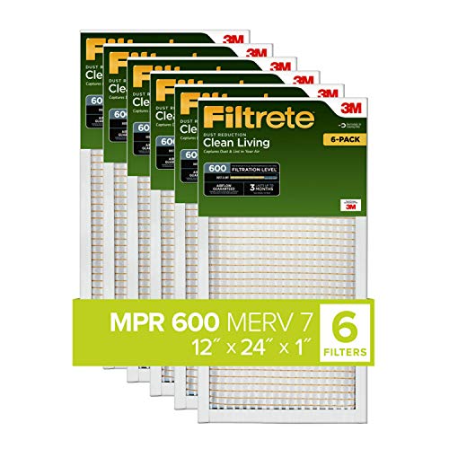 Creative Product Filtrete 12x24x1, AC Furnace Air Filter, MPR 600, Clean Living Dust Reduction, 6-Pack (exact dimensions 11.69 x 23.69 x 0.81)