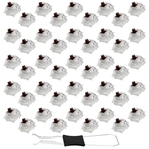 TUYOBG 45 Stück Transparente Braune Achse Switches mit Zieher, 3-Polige Taktile Staubdichte Tastaturschalter für Mechanische Tastatur, Geeignet für Gaming und Tippen, Zuverlässig und Langlebig