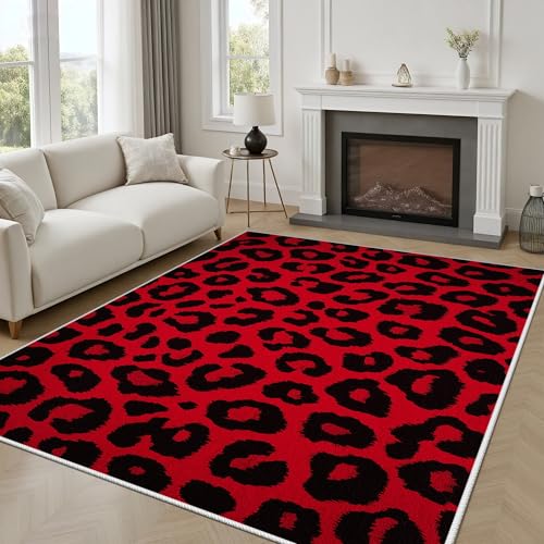 Tapete Leopardo 5x7 ft Rojo Moderno Suave miniatura 1