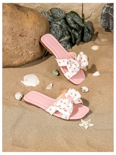 Verdusa Girl's Polka Dots Bow Flat Sandal Square Open Toe Slide Sandals2