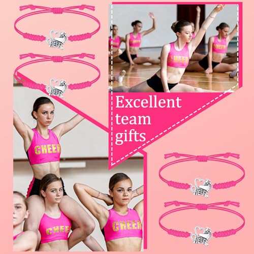 Image of Inbagi 48 Pcs Cheer Team Gifts Bulk Cheerleader Bracelet Party Favors | Adjustable, Jewelry Accessories, Squad Gifts for Team Members, End of Season Appreciation, Braided Cord with Heart Charm