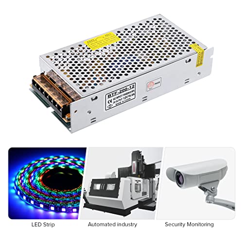 BTF-LIGHTING AC100-240V to DC12V16.5A Max198W Switching Power Supply Device Transformer Adapter Converter for LED Strip Module,CCTV Camera,Security System,Radio,Cats2