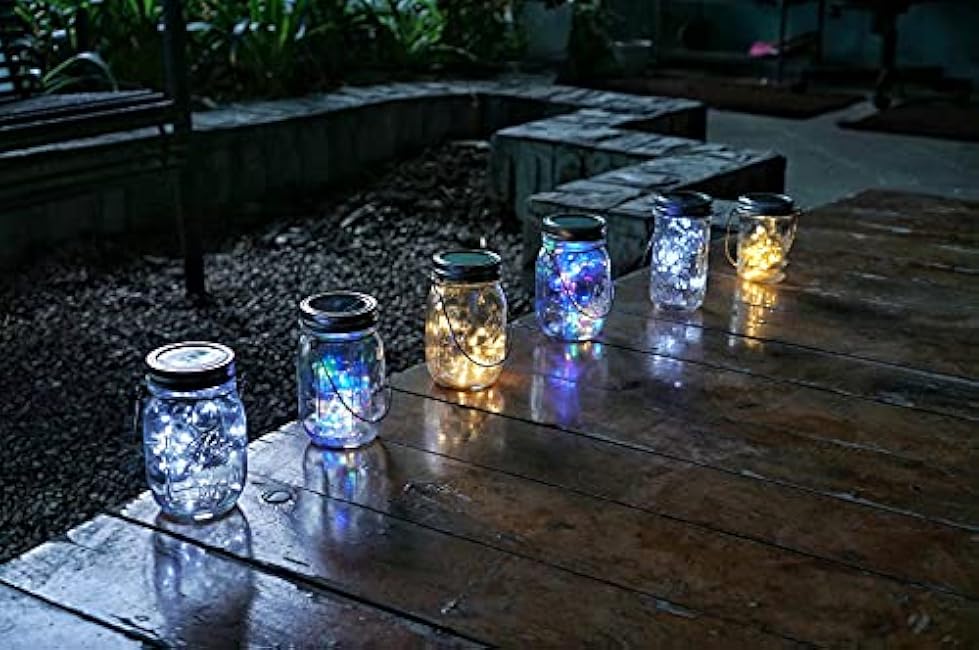 Decorman Solar Mason Jar Lights, 4 Pack 30 LED Fairy Star Firefly String Lids Lights with 4 Hangers for Patio Yard Garden Party Wedding Christmas Decoration(Jars Not Included) (4 Pack, Colorful)