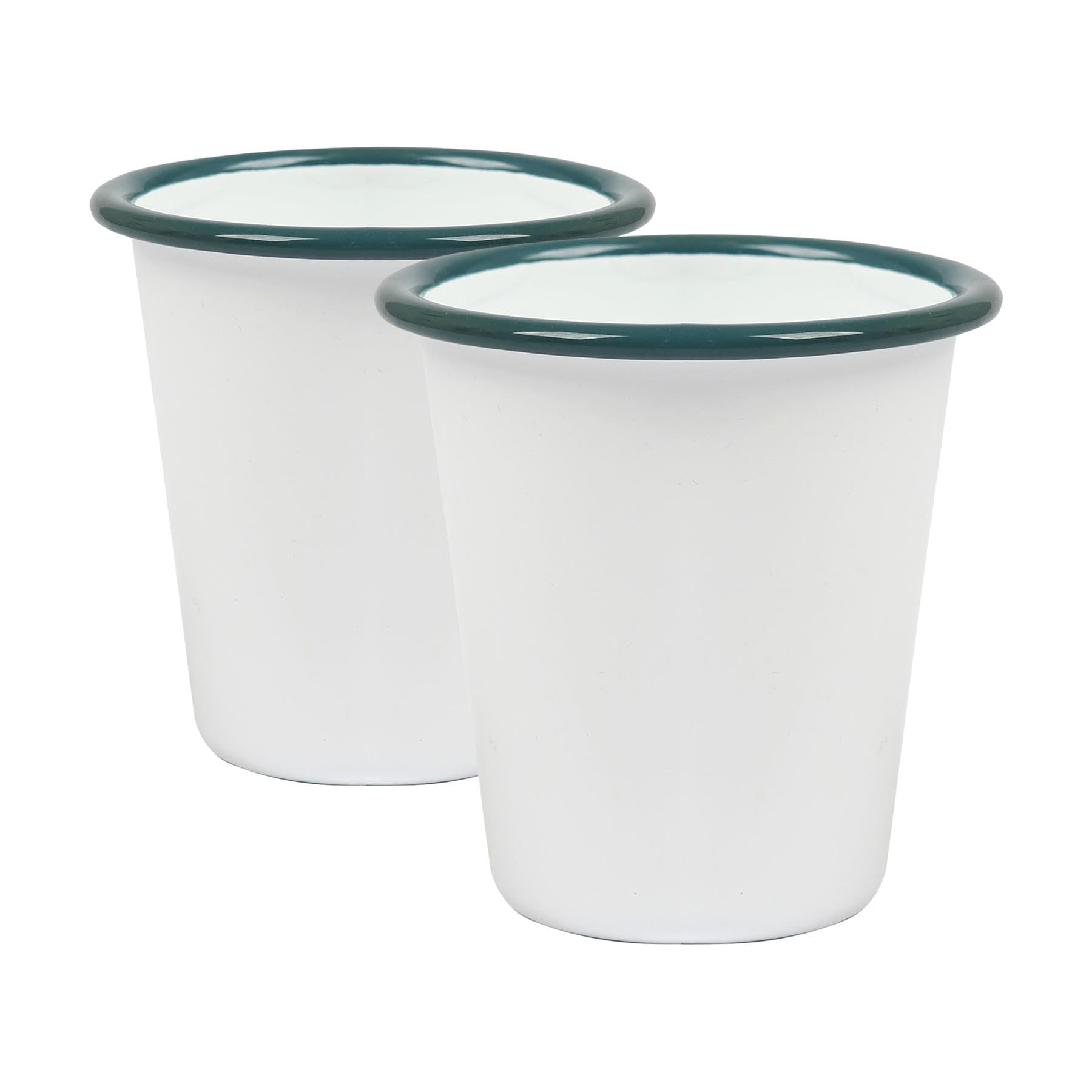 Argon Tableware Enamel Tumblers - 300ml - Green - Set of 2 Metal Drinking Cup Teacup Coffee Tumbler Set Hot, Cold Drinks Cups for Home, Kitchen, Dining, Travel, Camping, Hiking & Outdoor Use