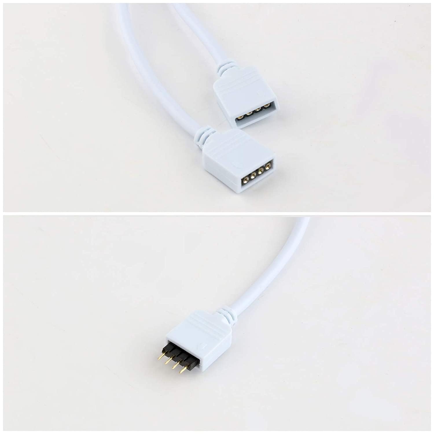 2pcs 5m Cable Alargador Tira LED,RGB LED Strip Extension Cable,4 Pines Cable Extensión Cinta,Conectores adecuados para tiras LED RGB Blanco