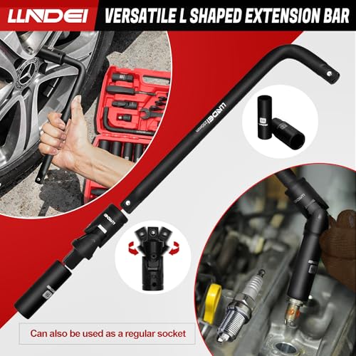 Image of LLNDEI 1 /2 inch Dr. Ratchet Impact Socket Wrench Set,Deep Sockets(8-24mm),Spark Plug Socket(16,21mm),49PCS, CR-V, Metric, With Combination Wrenches (8-17mm)