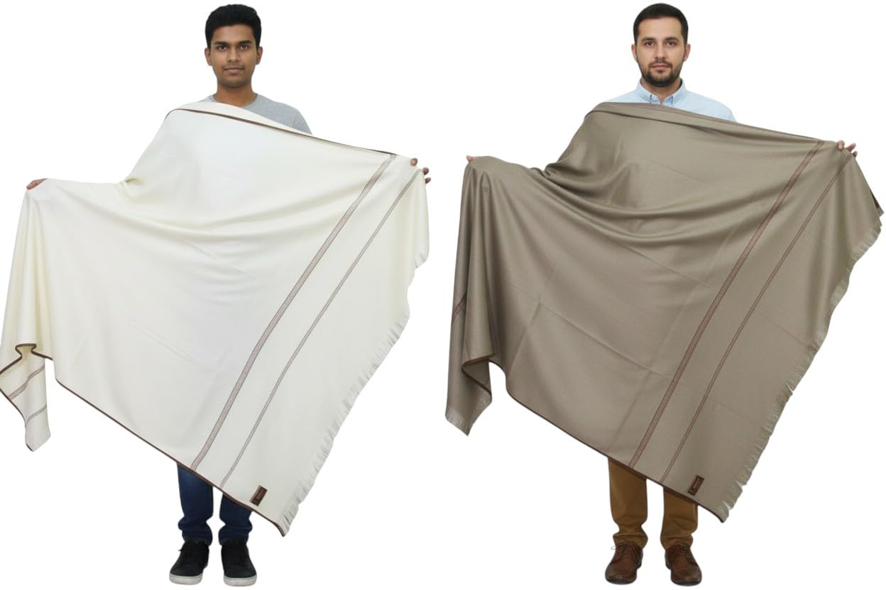 v vrinde Vrinde White::Grey Pashmina Self Design Men's Shawl KA-SWL-39-picture-33