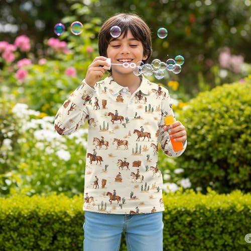 Boys 1/4 Button Long Sleeve Collared Golf Shirt 3-16Y Kids Fall Tennis Outfits Active Graphic School Tops3