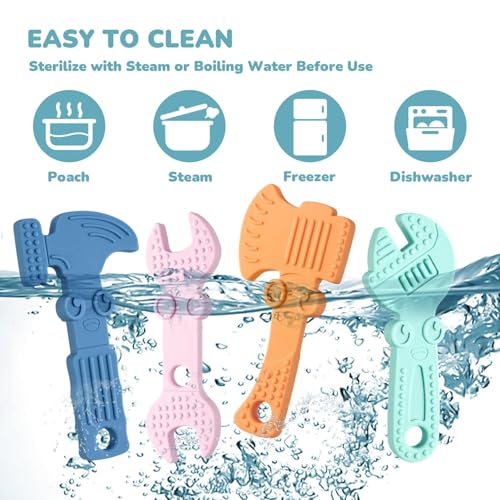 Image of TYRY.HU Baby Teething Toys for Babies, Baby Teether Toys, BPA Free Silicone Baby Molar Teether Chew Toys, Hammer Wrench Spanner Pliers for Boys Girls, Soft-Textured, Easy to Hold & Clean, 4 Packs