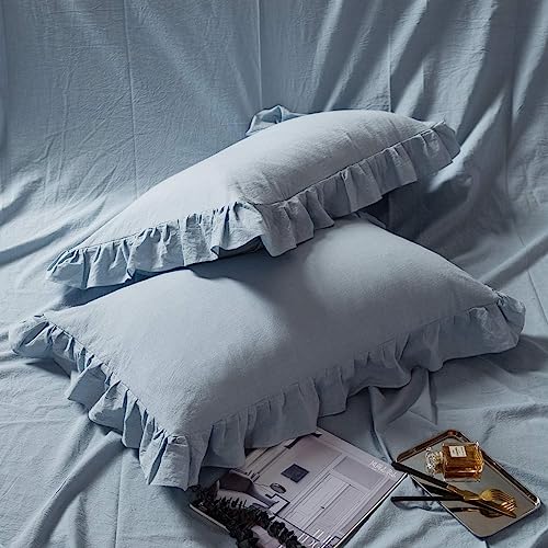 Lanqinglv Rüschen Bettwäsche 200x200 Gräuliches Blau Romantisch Aesthetic – Ansicht 6