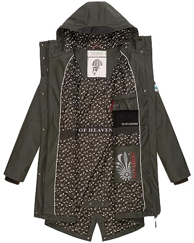 Navahoo Damen Übergangsjacke Regenmantel wasserdichte lange Regenjacke mit verstellbarer Kapuze und geschweißten Nähten Tropical Stormoo Oliv Gr. M