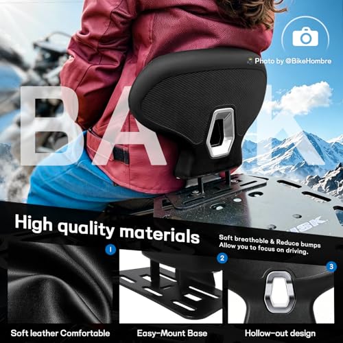 Image of Mokuo C-Shape Motorcycle Backrest - Universal Easy-Mount Base, Comfortable Body-Hugging Support with PU Foam, Fits ATV Scooter Cruiser Moped & Bike Black