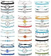 FIRAZIO 42 Pcs Waterproof String Bracelets for Women Surfer Wave Boho Bracelet Adjustable Handmad...
