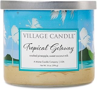 Village Candle Tropical Getaway, 3-Wick Silver Lid Luminary Bowl, Scented Candle, 14 oz