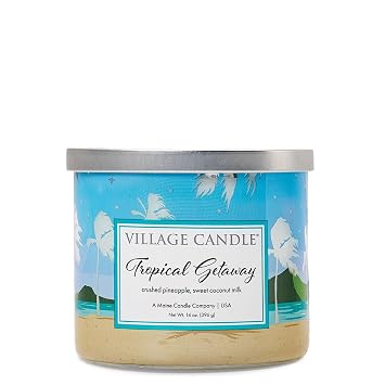 Village Candle Tropical Getaway, 3-Wick Silver Lid Luminary Bowl, Scented Candle, 14 oz