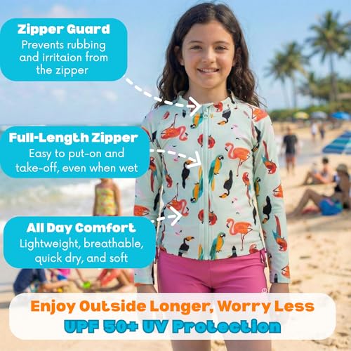 Image of SwimZip Girls' 3 Pc Swim Set w /Long Sleeve Rash Guard, Tankini & Shorts UPF 50+