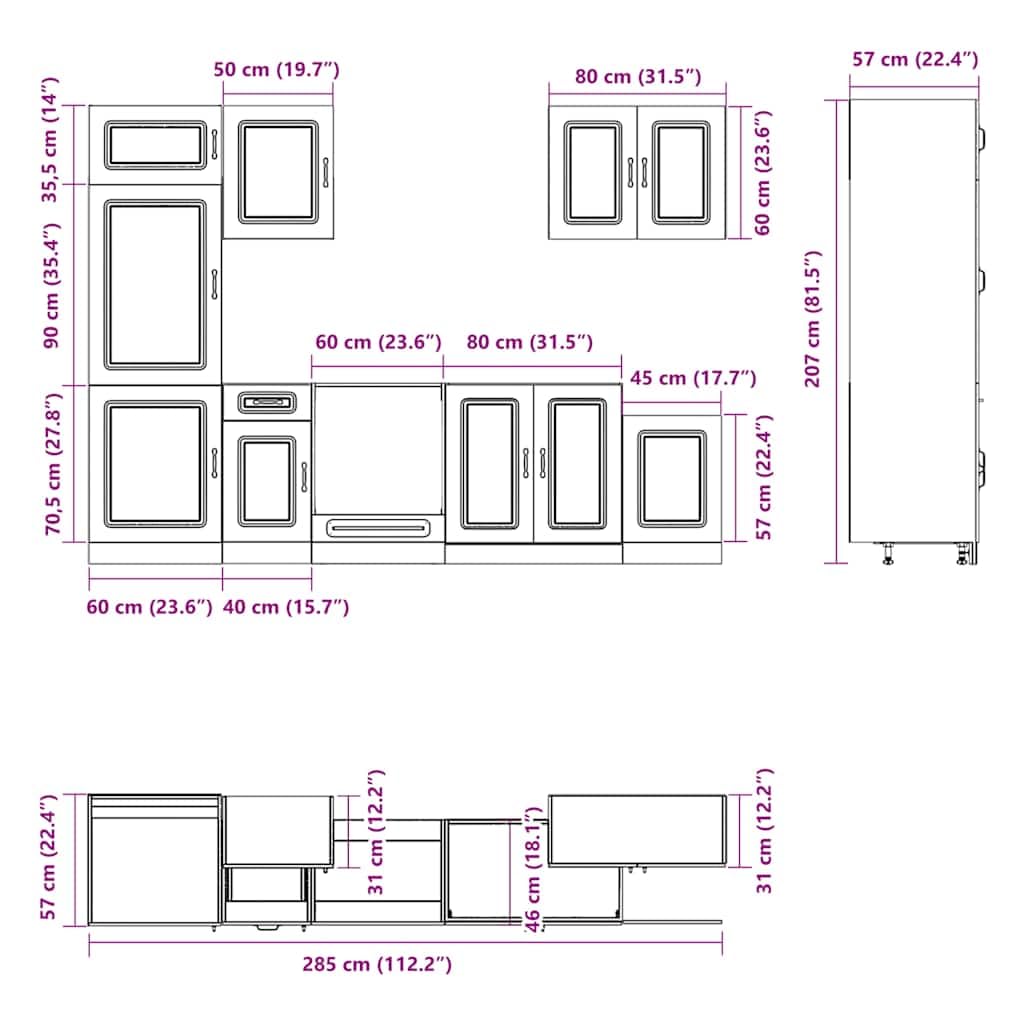 Kalmar - Set di 7 mobili da cucina in legno di quercia Sonoma, soluzione durevole per cucine moderne, piedini regolabili