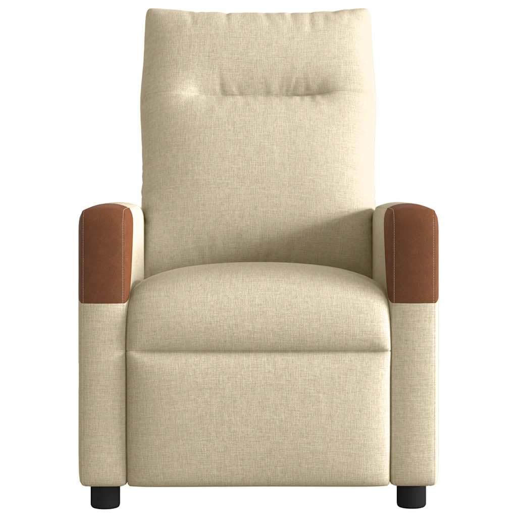 Massagesessel Creme Stoff mit 6-Punkt-Vibrationsmassage, verstellbare Rückenlehne bis 135 Grad, Metall und Holzgestell, Komfortabler Lounge Sessel für Wohnzimmer, Büro und Ruhezone