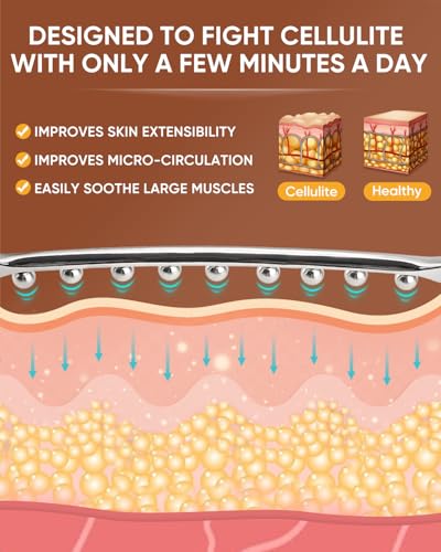 ONUEMP Stainless Steel Gua Sha Stick, Lymphatic Drainage Massager Cellulite Remover, Pressure Point Muscle Scraper Tool, Maderoterapia Kit for Body Sculpting, Fascia Massage, Myofascial Release