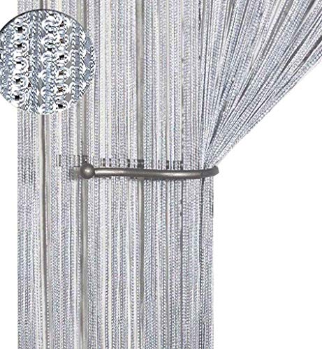 AIZESI - Cortina de Tiras para Puerta o Ventana, protección contra Insectos, Moscas, Panel Divisor Puertas o Ventanas, Tela, Plateado, 39