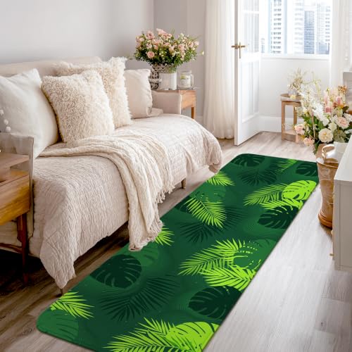 Alfombra de pasillo de hojas de palmera moderna verde rectangular 2