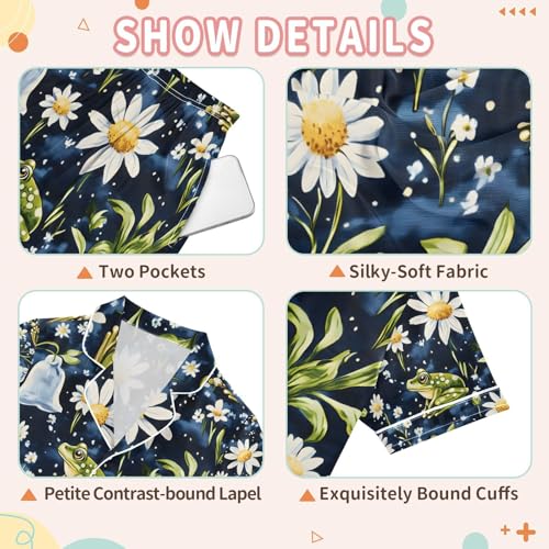 senya Green Frogs Flowers Satin Summer Pajama Sets Silk Short Sleeve Button Down Sleepwear3