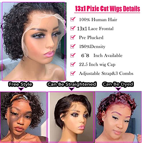 Short Curly Pixie Cut Lace Front Wigs 6 inch, 13X1 Human Hair HD Lace Front Wigs Plucked for Women 6 Inch, Natural Black - Image 4