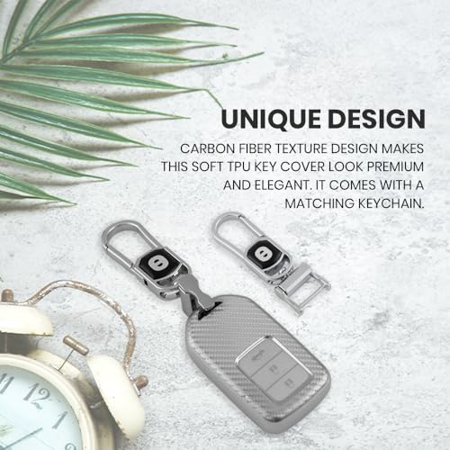 Image of keyzone Silverstar TPU Key Cover with Keychain Compatible for Honda Cars, Compatible with City, Elevate, Civic, Jazz, Brio, Amaze, CR-V, WR-V, BR-V, Mobilio 3 button smart key (Silver)